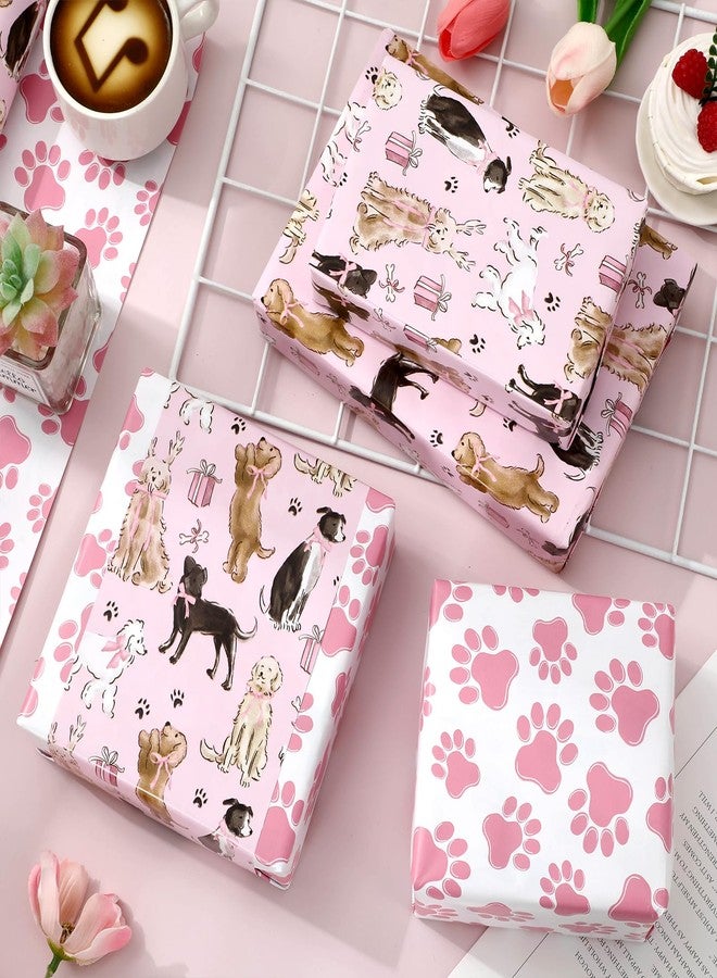 FYSUIMU Cute Dog with Bow Wrapping Paper -Mini Roll- 17 In x 32.8 Ft Puppy Dog Paw Print Double Sided Gift Wrap Paper for Holiday Birthday Baby Shower Party - Image 4